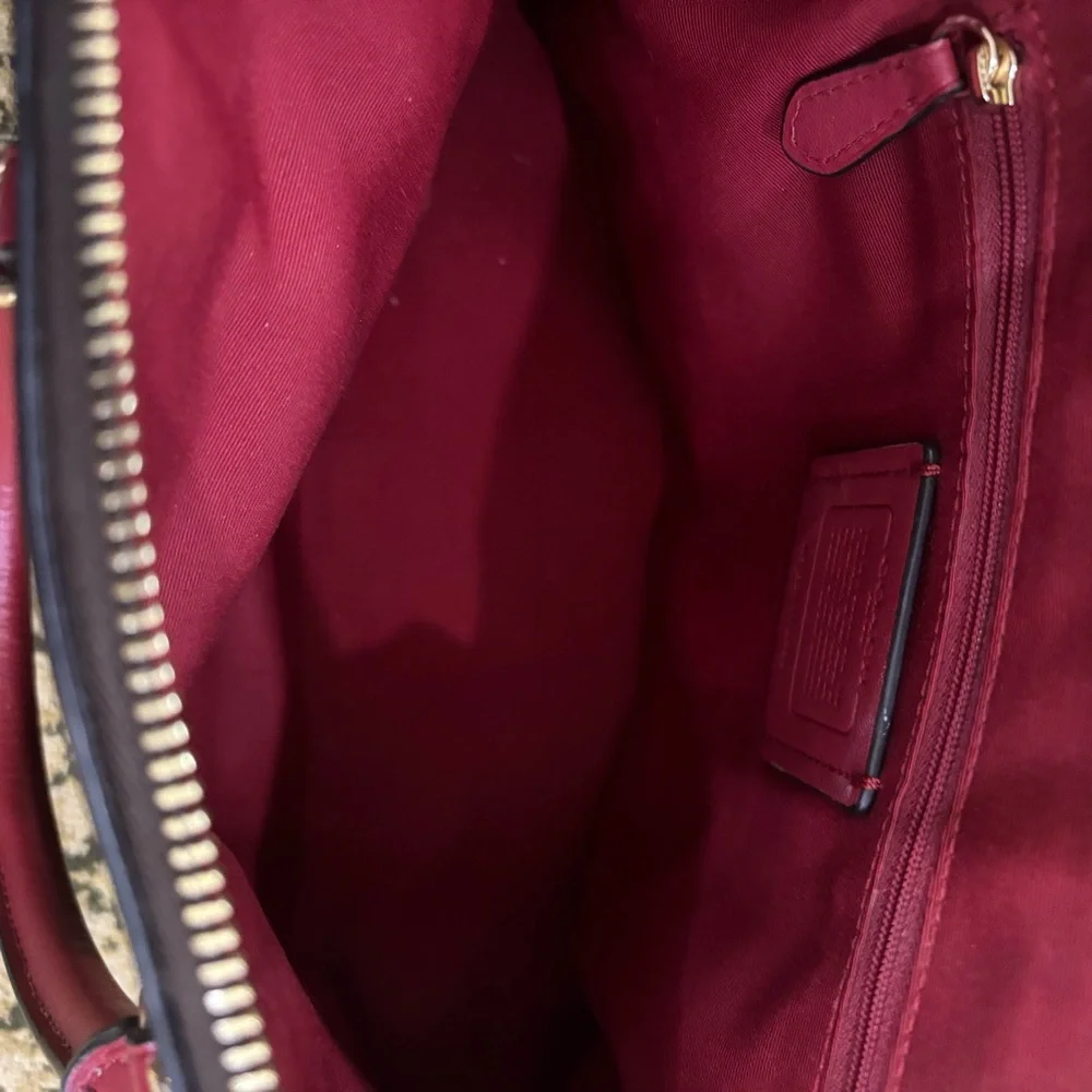 COACH Brown Signature Dome Satchel with Red Handles - Picture 11 of 12